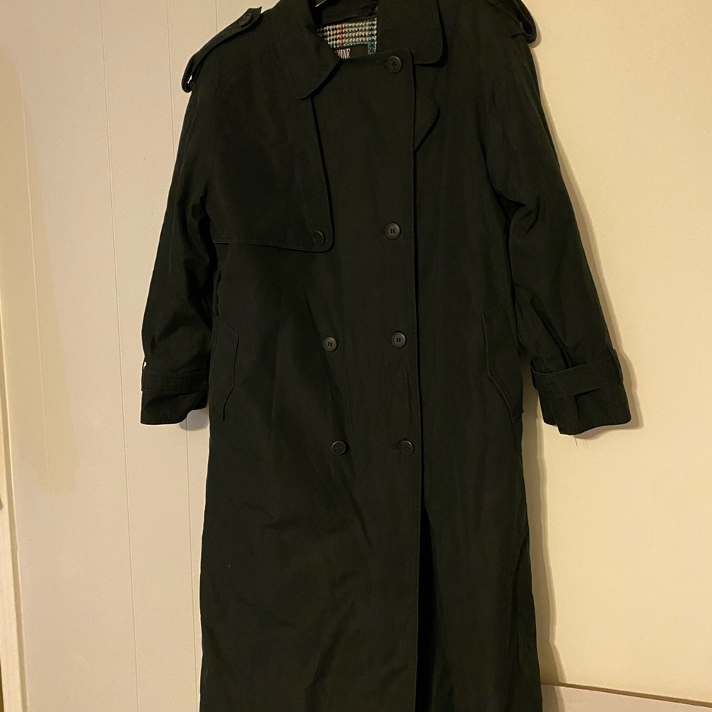 London Fog Women's black double breasted Rain overcoat with flannel liner 14P